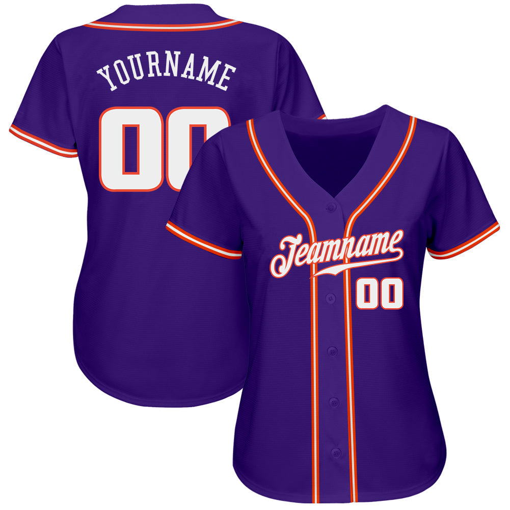 Custom Purple White-Orange Authentic Baseball Jersey view 2
