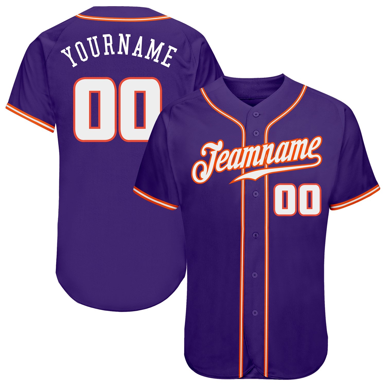 Custom Purple White-Orange Authentic Baseball Jersey - Main View