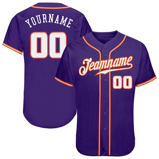 Custom Purple White-Orange Authentic Baseball Jersey - Main View