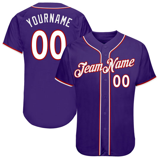 Custom Purple White-Red Authentic Baseball Jersey - Main View