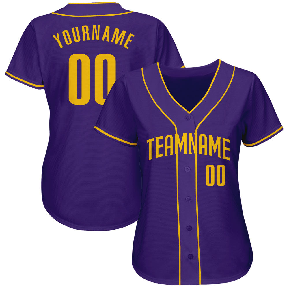 Custom Purple Gold Authentic Baseball Jersey view 2