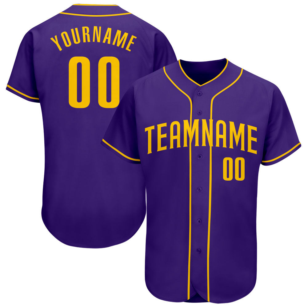 Custom Purple Gold Authentic Baseball Jersey - Main View