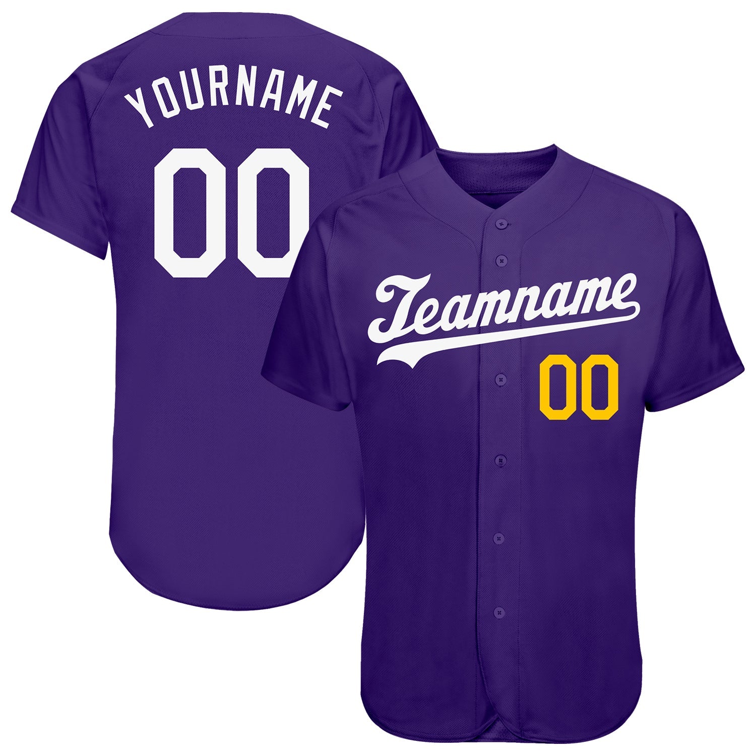 Custom Purple White-Gold Authentic Baseball Jersey - Main View