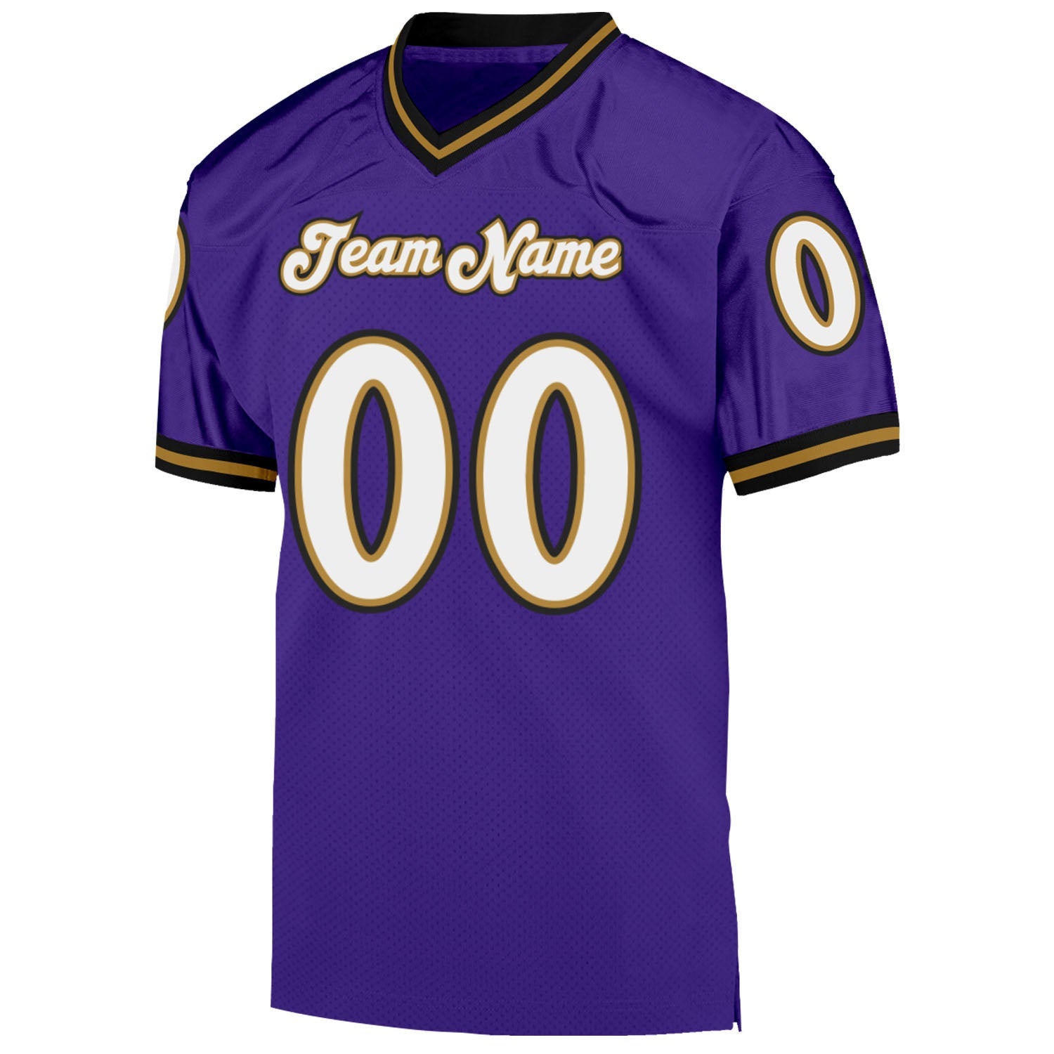 Custom Purple White-Old Gold Mesh Authentic Throwback Football Jersey view 2