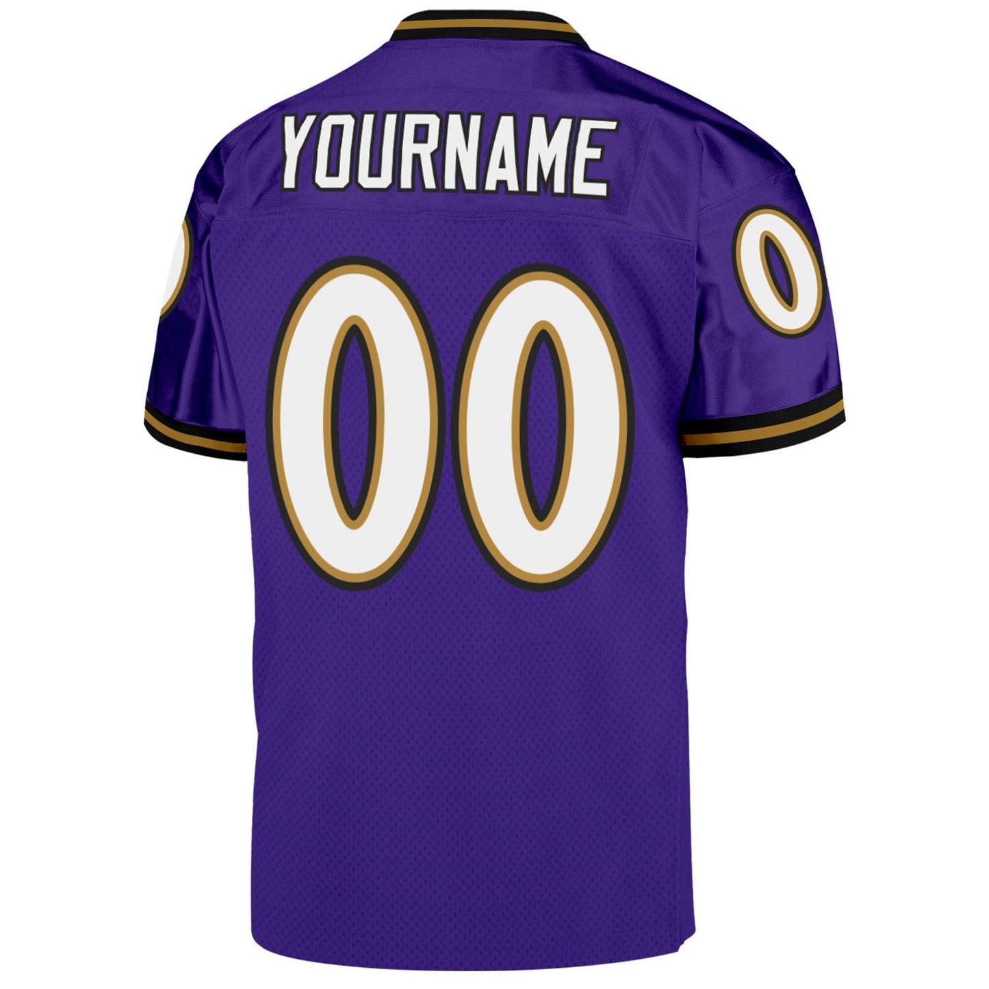 Custom Purple White-Old Gold Mesh Authentic Throwback Football Jersey view 3