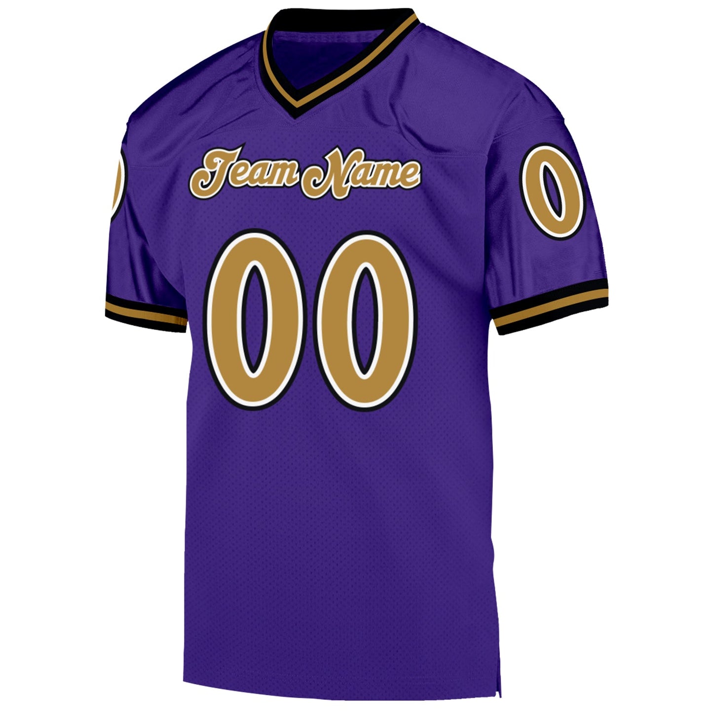 Custom Purple Old Gold-Black Mesh Authentic Throwback Football Jersey view 2