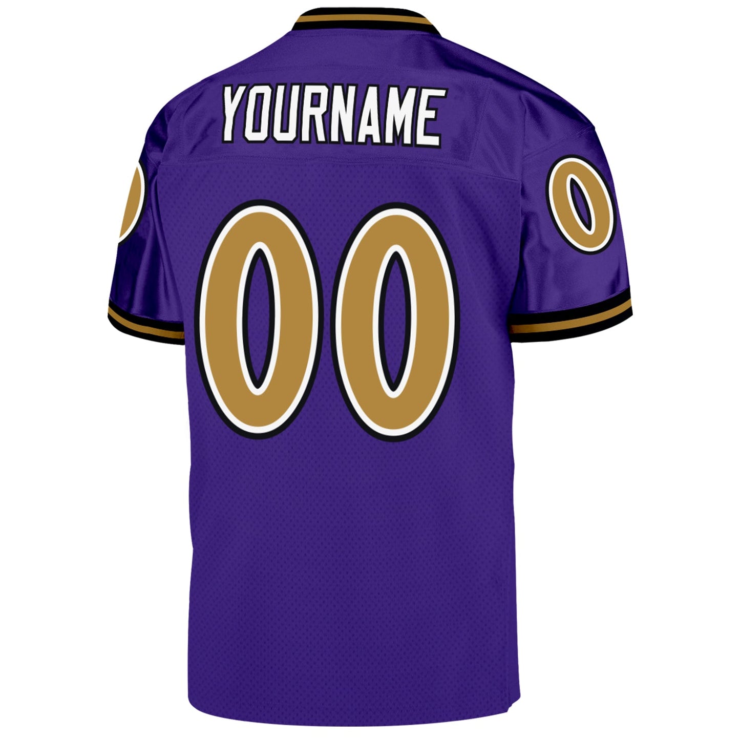 Custom Purple Old Gold-Black Mesh Authentic Throwback Football Jersey view 3