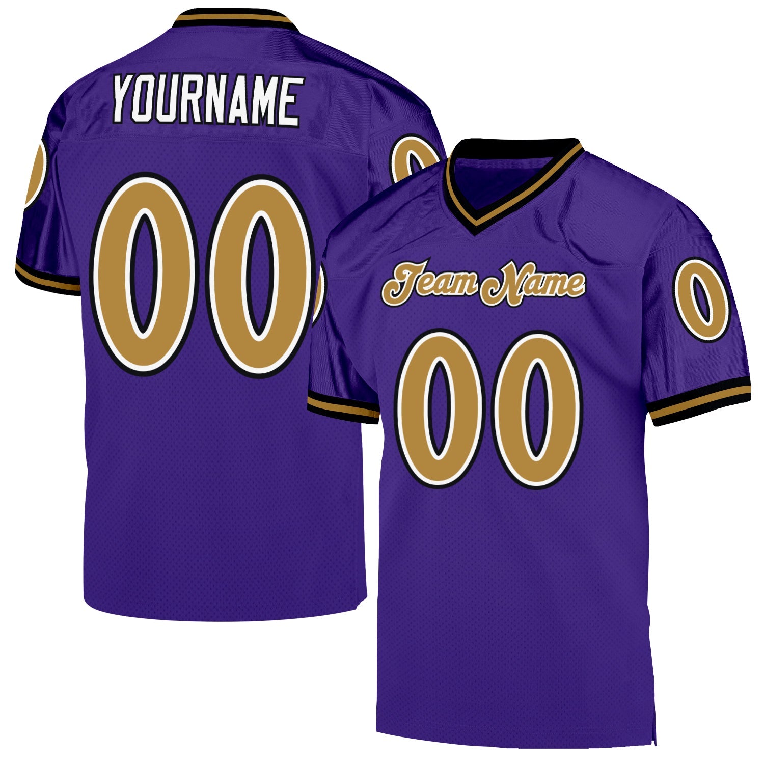 Custom Purple Old Gold-Black Mesh Authentic Throwback Football Jersey - Main View