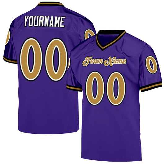 Custom Purple Old Gold-Black Mesh Authentic Throwback Football Jersey - Main View