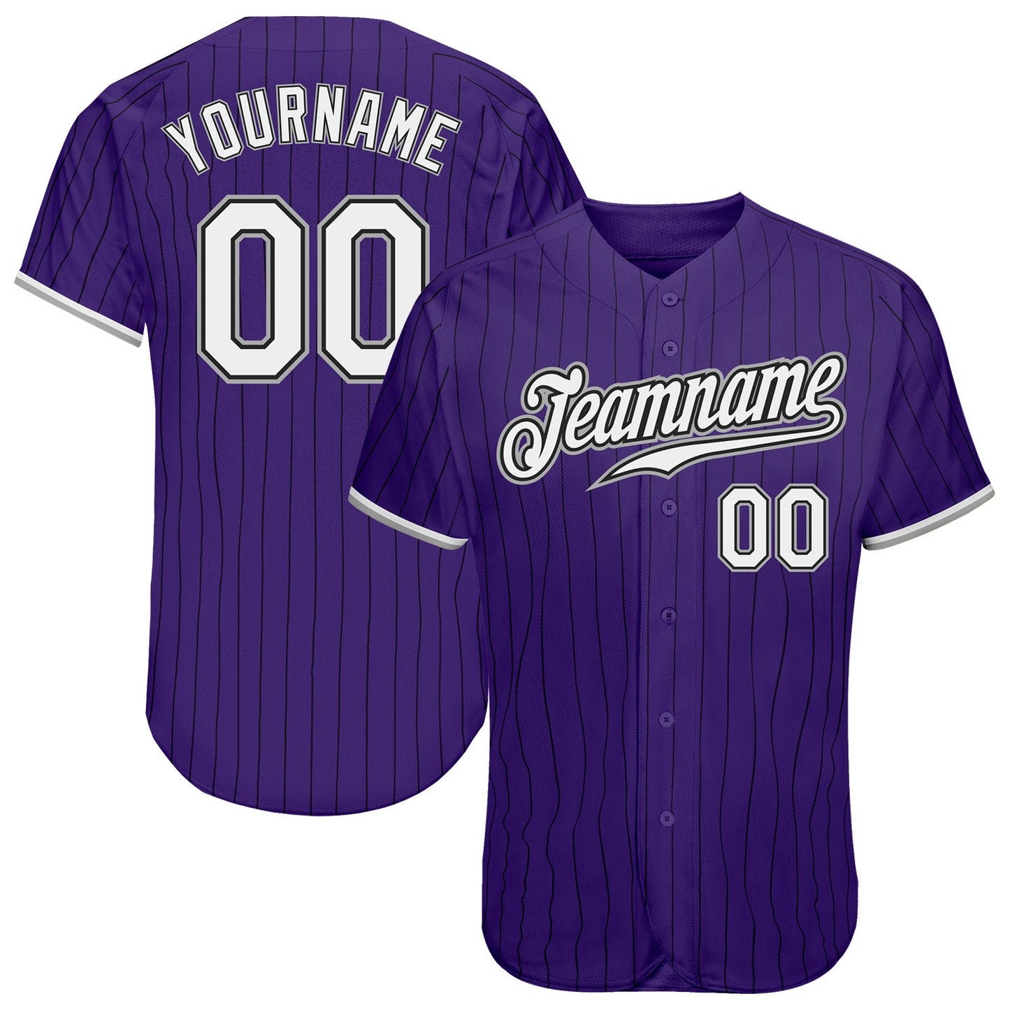 Custom Purple Black Pinstripe White-Gray Authentic Baseball Jersey - Main View