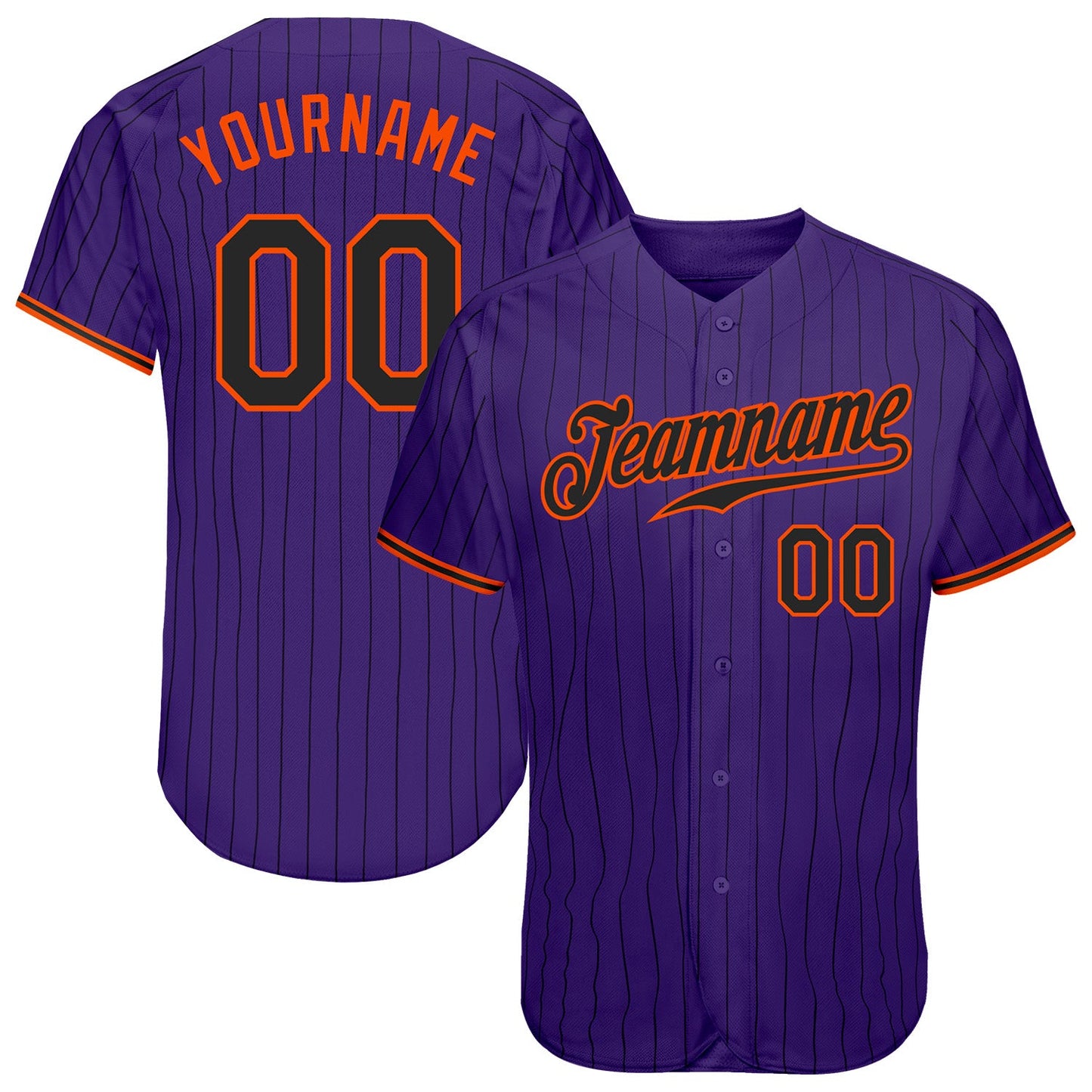 Custom Purple Black Pinstripe Black-Orange Authentic Baseball Jersey - Main View