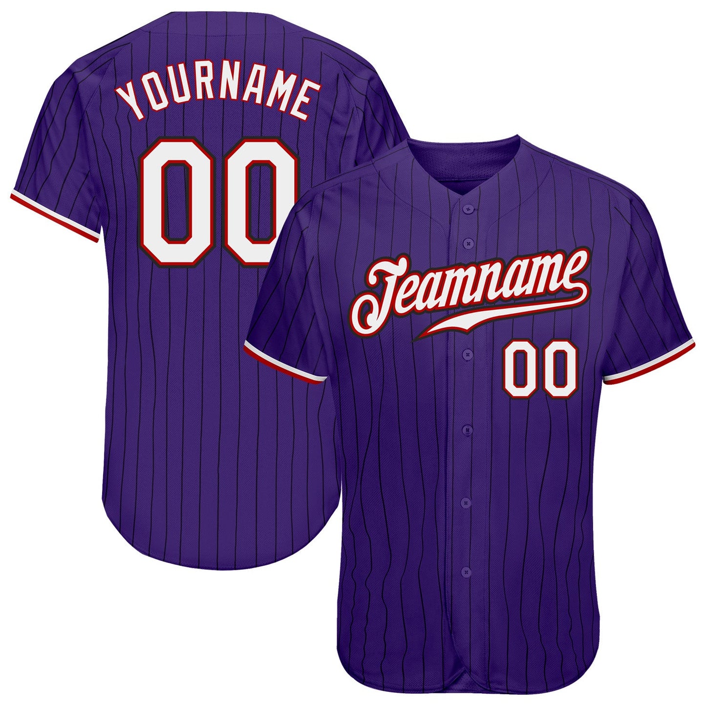 Custom Purple Black Pinstripe White-Red Authentic Baseball Jersey - Main View