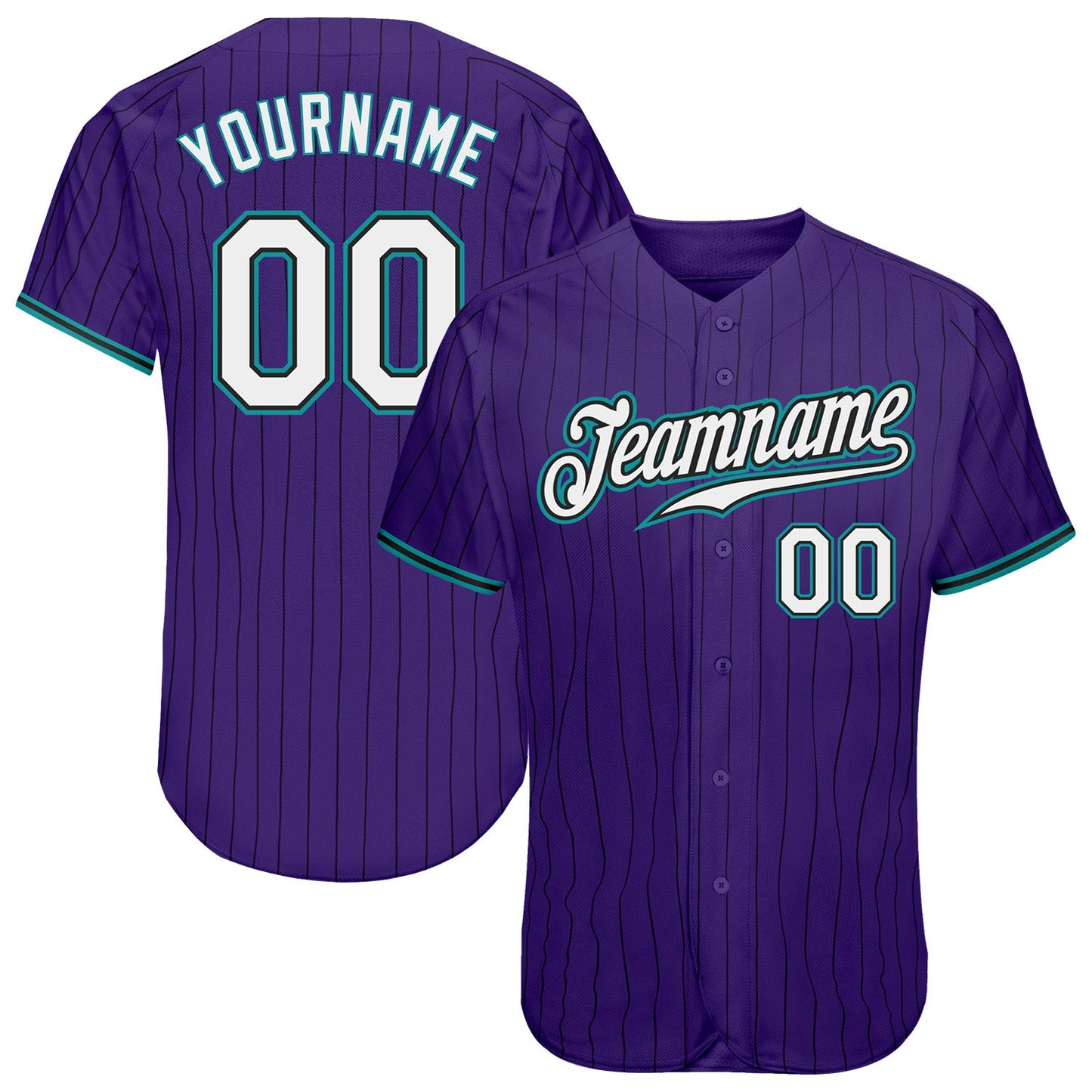 Custom Purple Black Pinstripe White-Teal Authentic Baseball Jersey - Main View