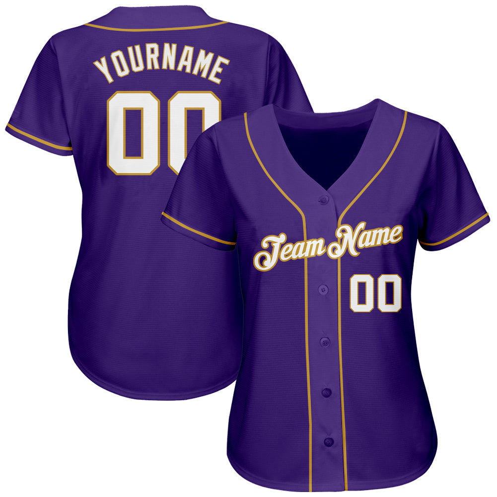 Custom Purple White-Old Gold Authentic Baseball Jersey view 2