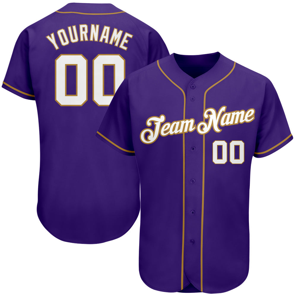 Custom Purple White-Old Gold Authentic Baseball Jersey - Main View