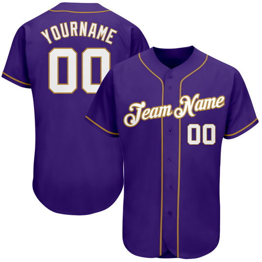 Custom Purple White-Old Gold Authentic Baseball Jersey - Main View