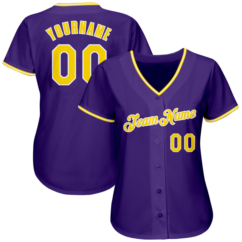 Custom Purple Gold-White Authentic Baseball Jersey view 2