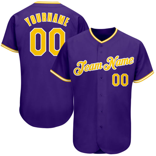 Custom Purple Gold-White Authentic Baseball Jersey - Main View
