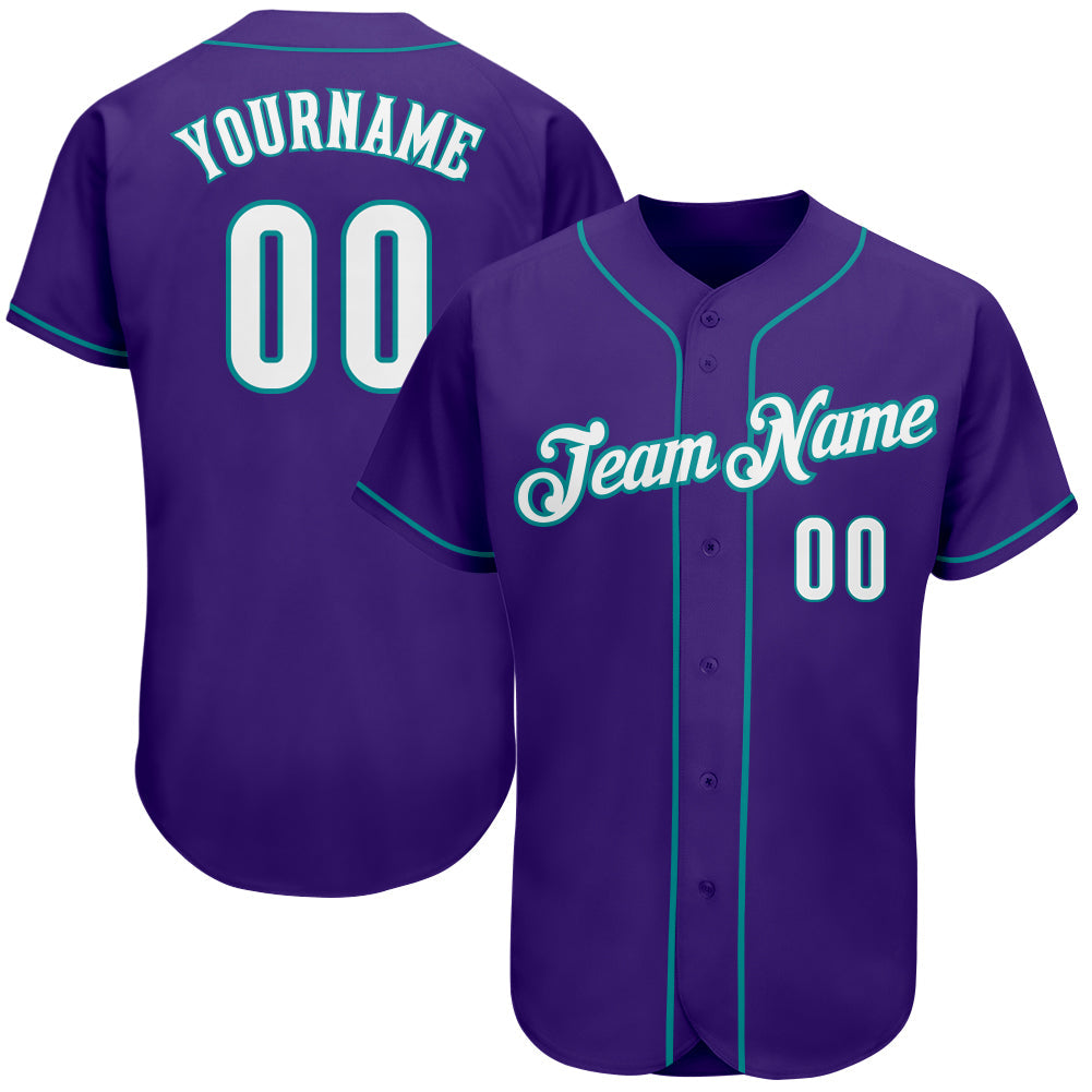 Custom Purple White-Teal Authentic Baseball Jersey - Main View
