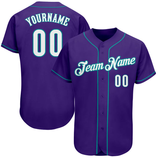 Custom Purple White-Teal Authentic Baseball Jersey - Main View