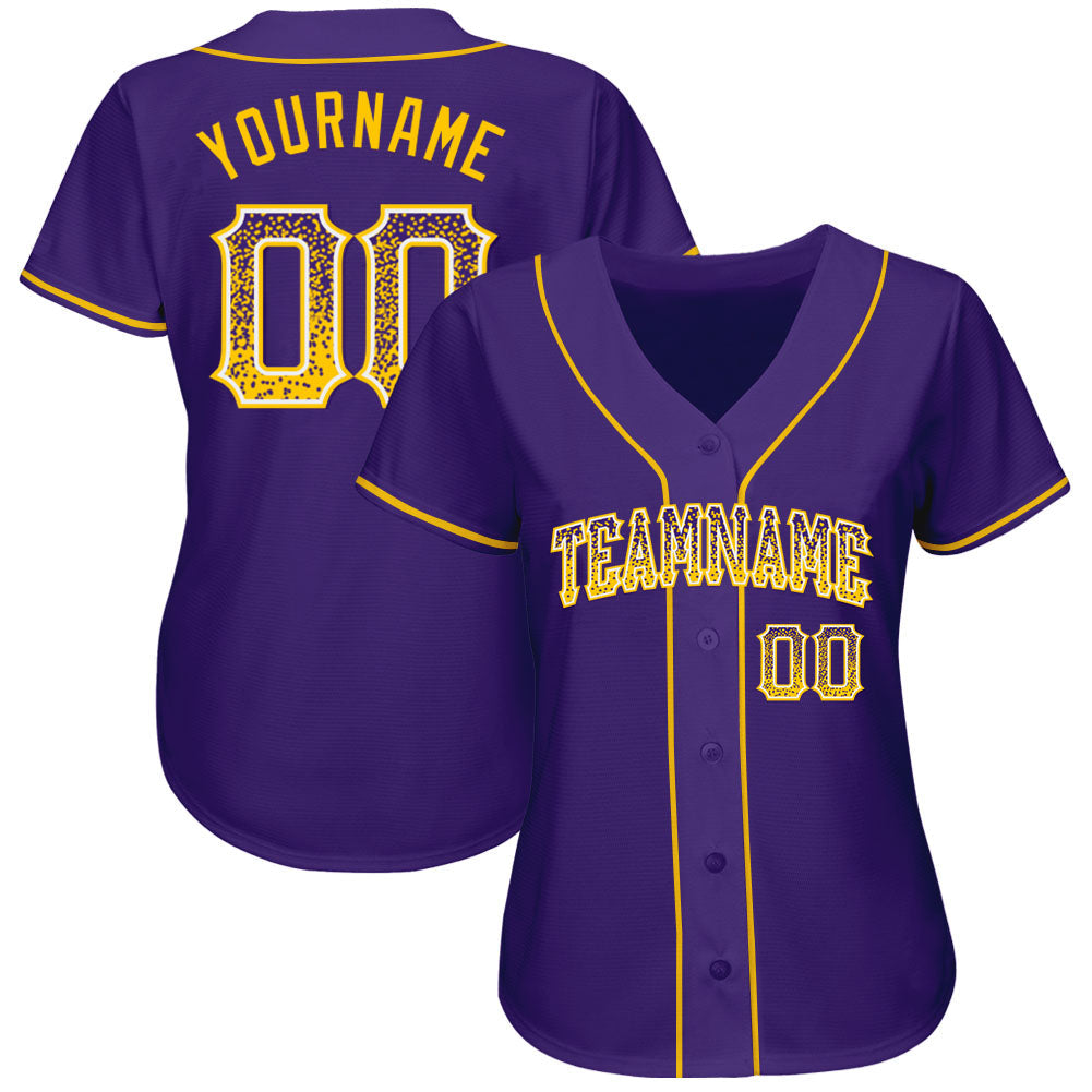 Custom Purple Gold-White Authentic Drift Fashion Baseball Jersey view 2