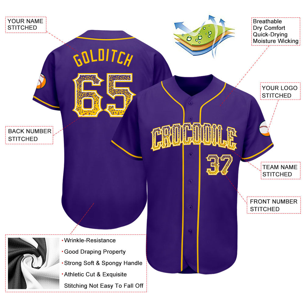 Custom Purple Gold-White Authentic Drift Fashion Baseball Jersey view 3