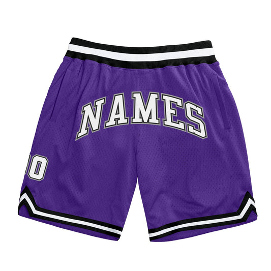 Custom Purple White-Black Authentic Throwback Basketball Shorts - Main View