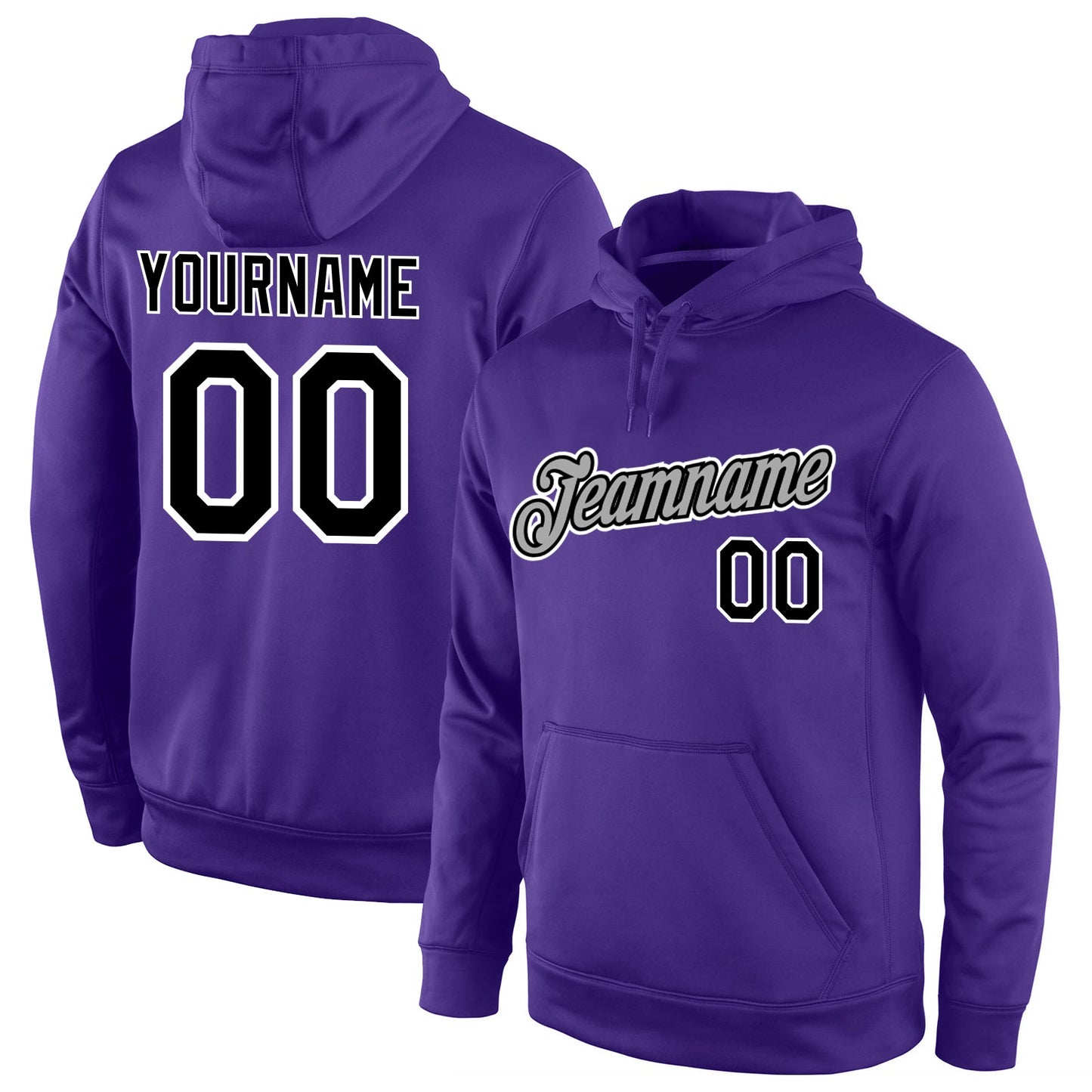 Custom Stitched Purple Black-Gray Sports Pullover Sweatshirt Hoodie - Main View
