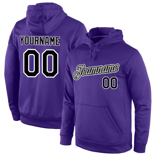 Custom Stitched Purple Black-Gray Sports Pullover Sweatshirt Hoodie - Main View