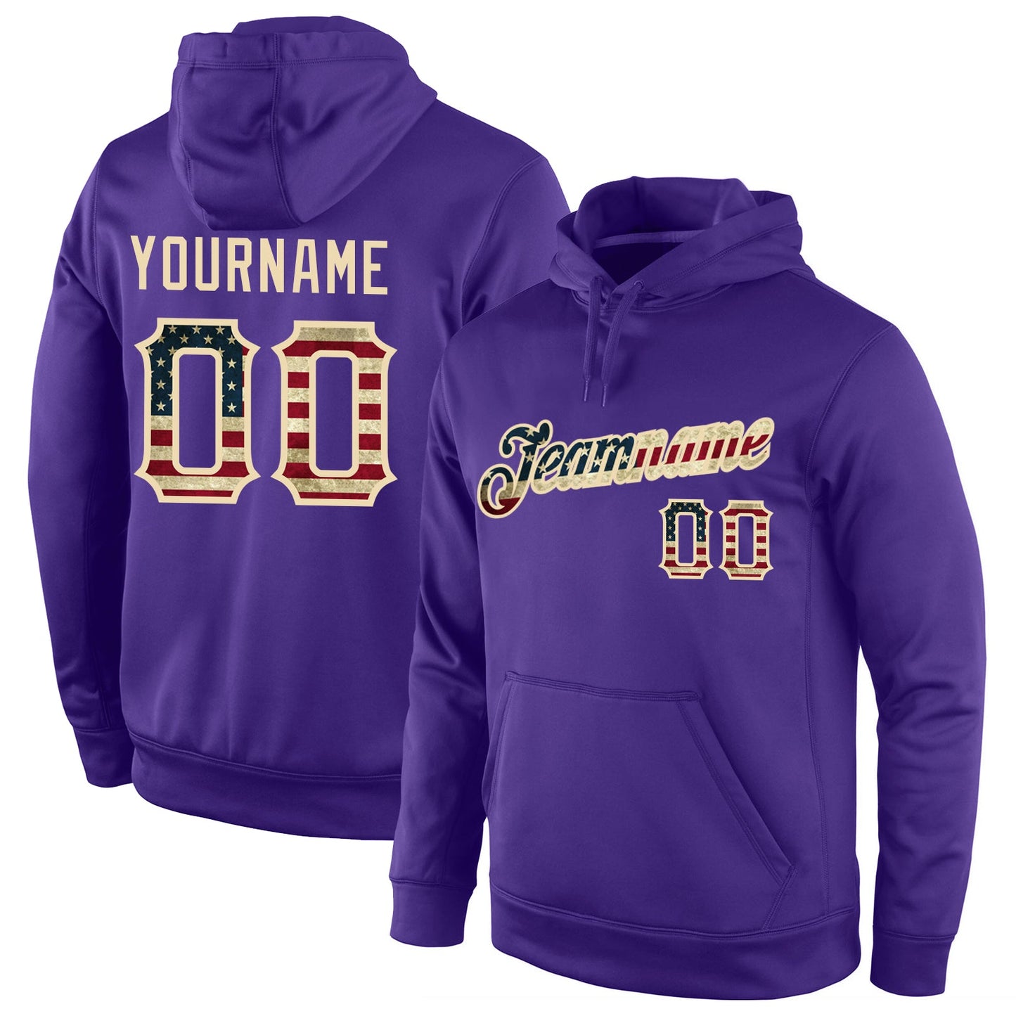Custom Stitched Purple Vintage USA Flag-Cream Sports Pullover Sweatshirt Hoodie - Main View