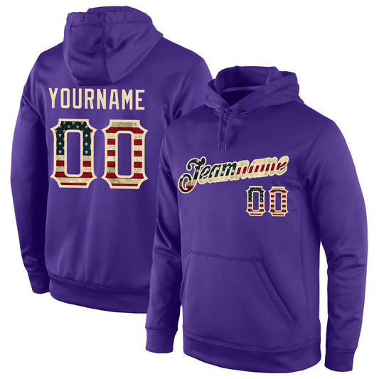 Custom Stitched Purple Vintage USA Flag-Cream Sports Pullover Sweatshirt Hoodie - Main View