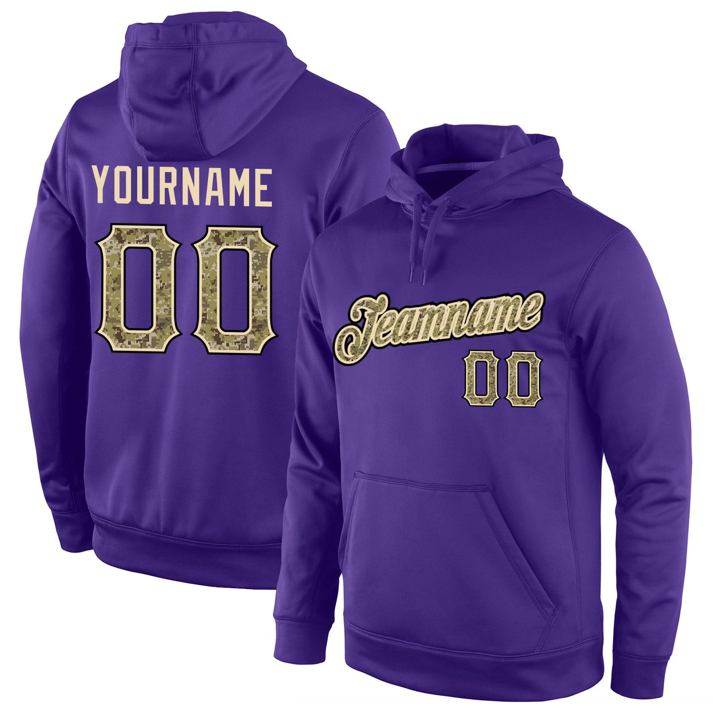 Custom Stitched Purple Camo-Black Sports Pullover Sweatshirt Hoodie - Main View