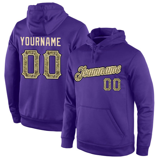 Custom Stitched Purple Camo-Black Sports Pullover Sweatshirt Hoodie - Main View