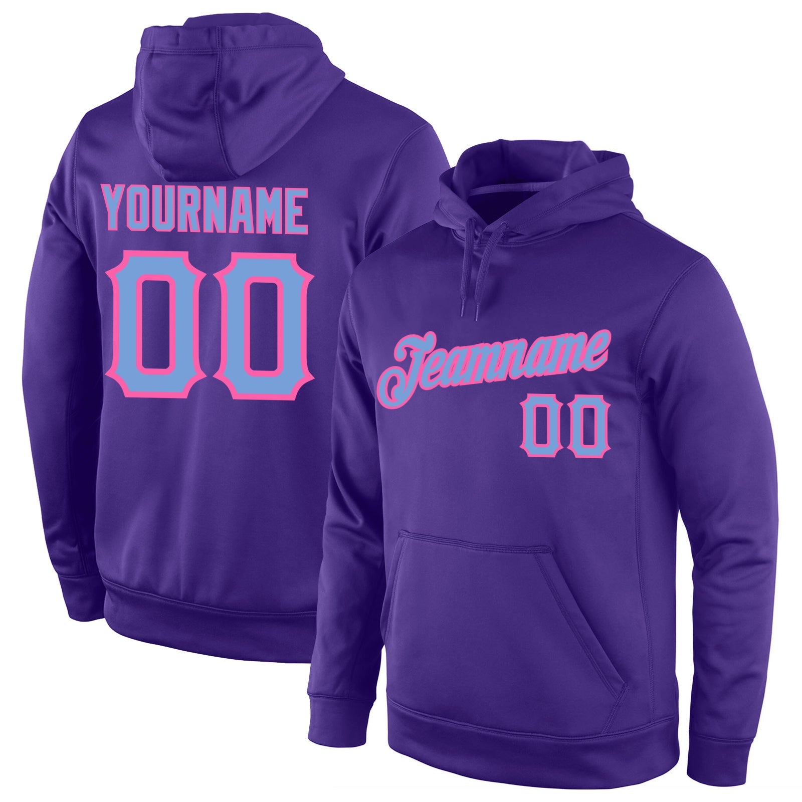 Custom Stitched Purple Light Blue-Pink Sports Pullover Sweatshirt Hoodie - Main View