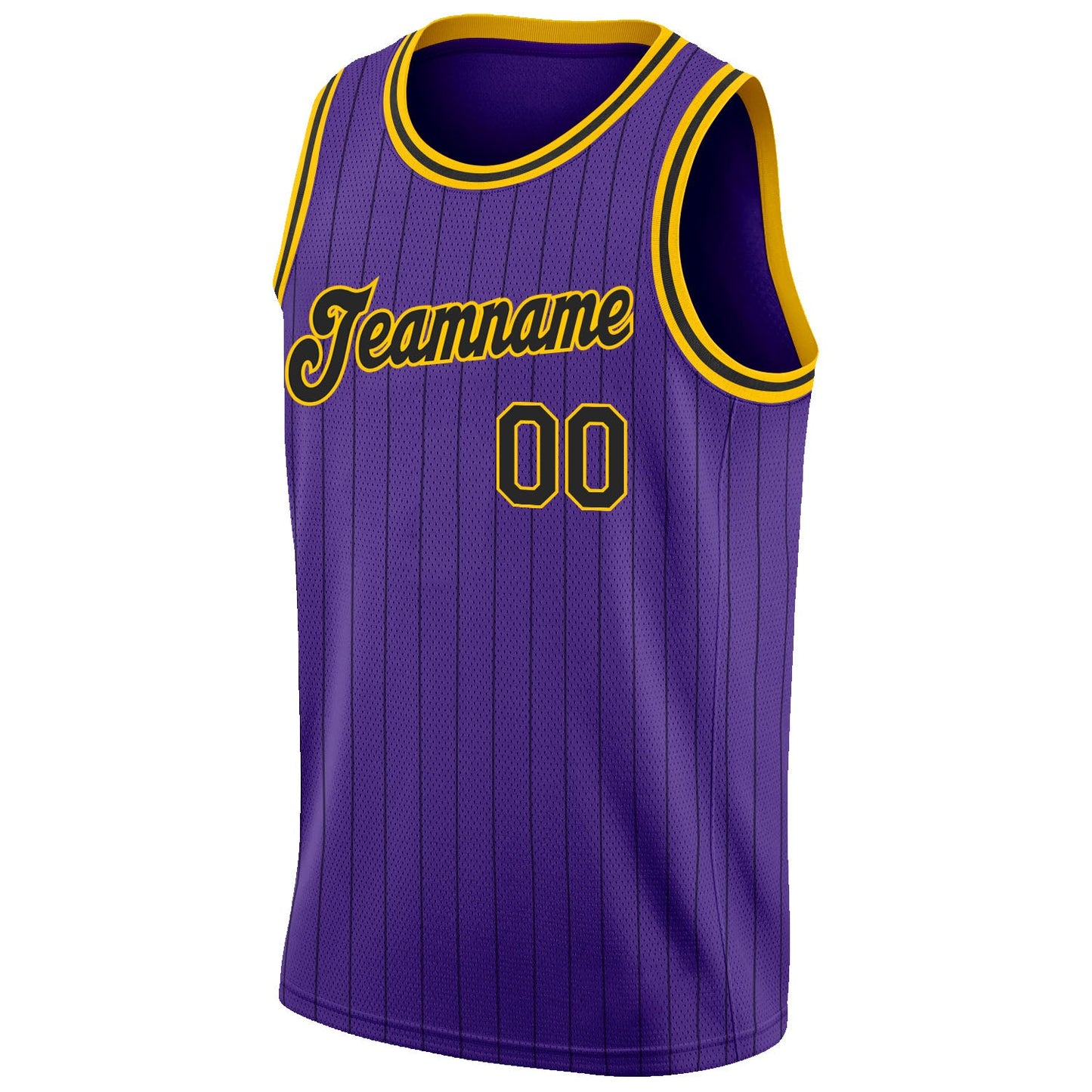 Custom Purple Black Pinstripe Black-Gold Authentic Basketball Jersey view 5