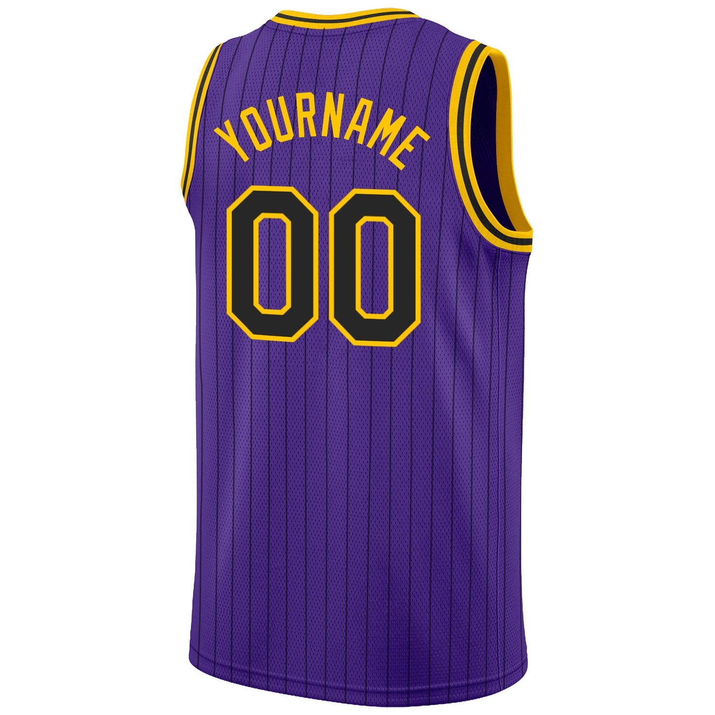Custom Purple Black Pinstripe Black-Gold Authentic Basketball Jersey view 6