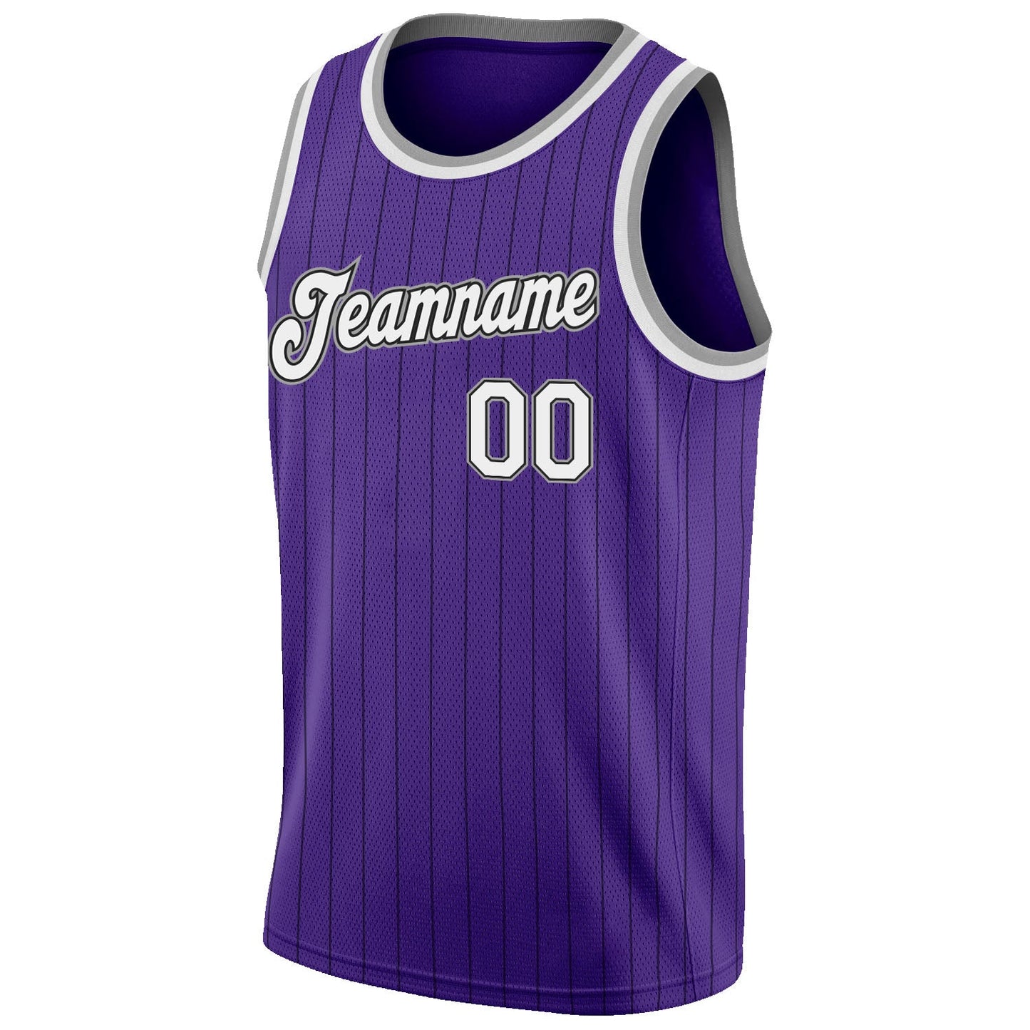 Custom Purple Black Pinstripe White-Gray Authentic Basketball Jersey view 5