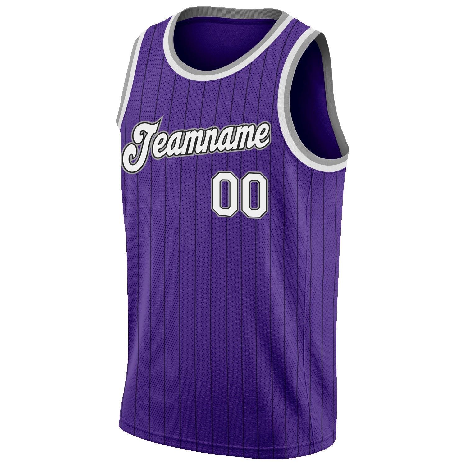 Custom Purple Black Pinstripe White-Gray Authentic Basketball Jersey view 5