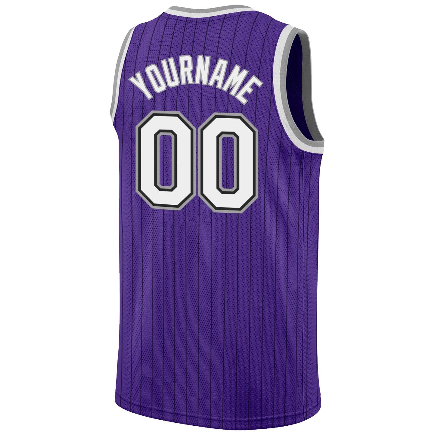 Custom Purple Black Pinstripe White-Gray Authentic Basketball Jersey view 6