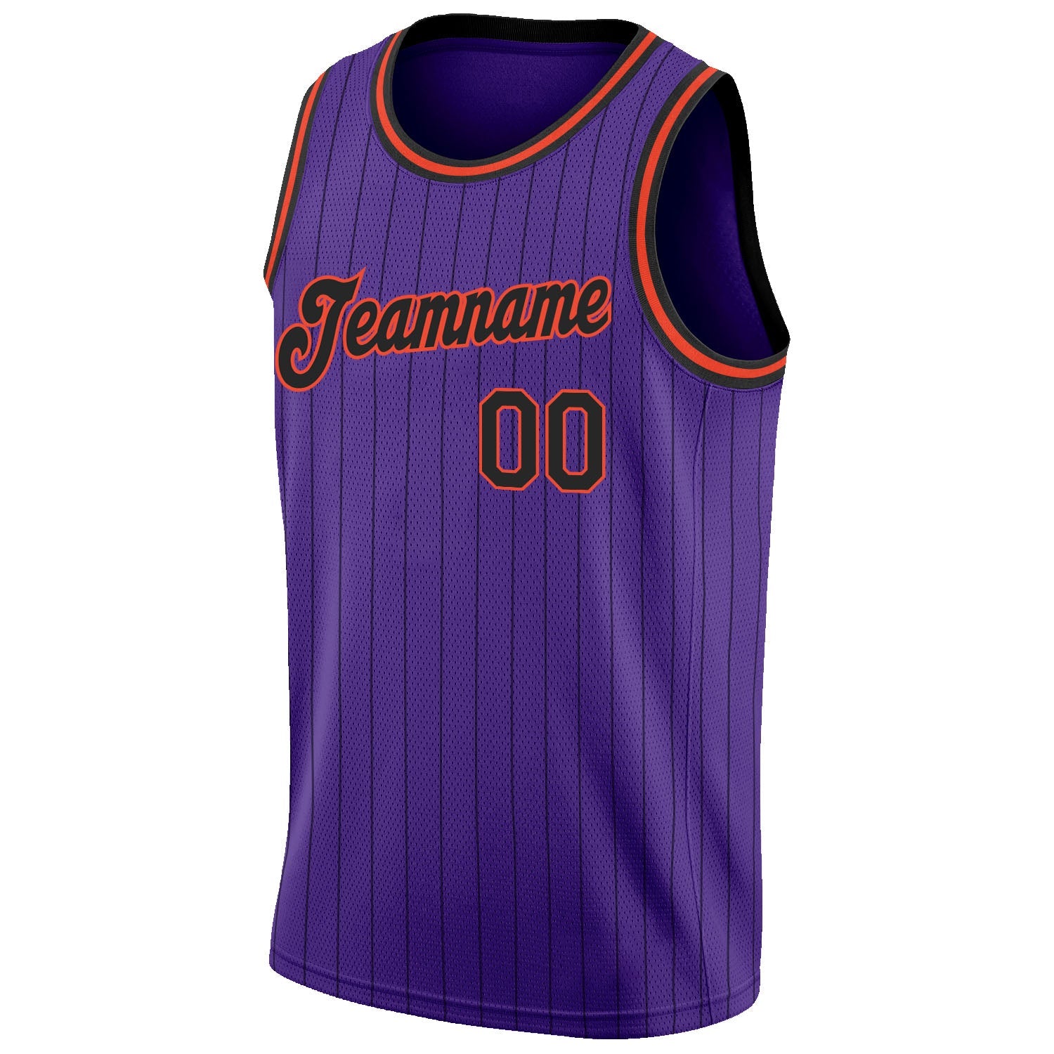 Custom Purple Black Pinstripe Black-Orange Authentic Basketball Jersey view 5