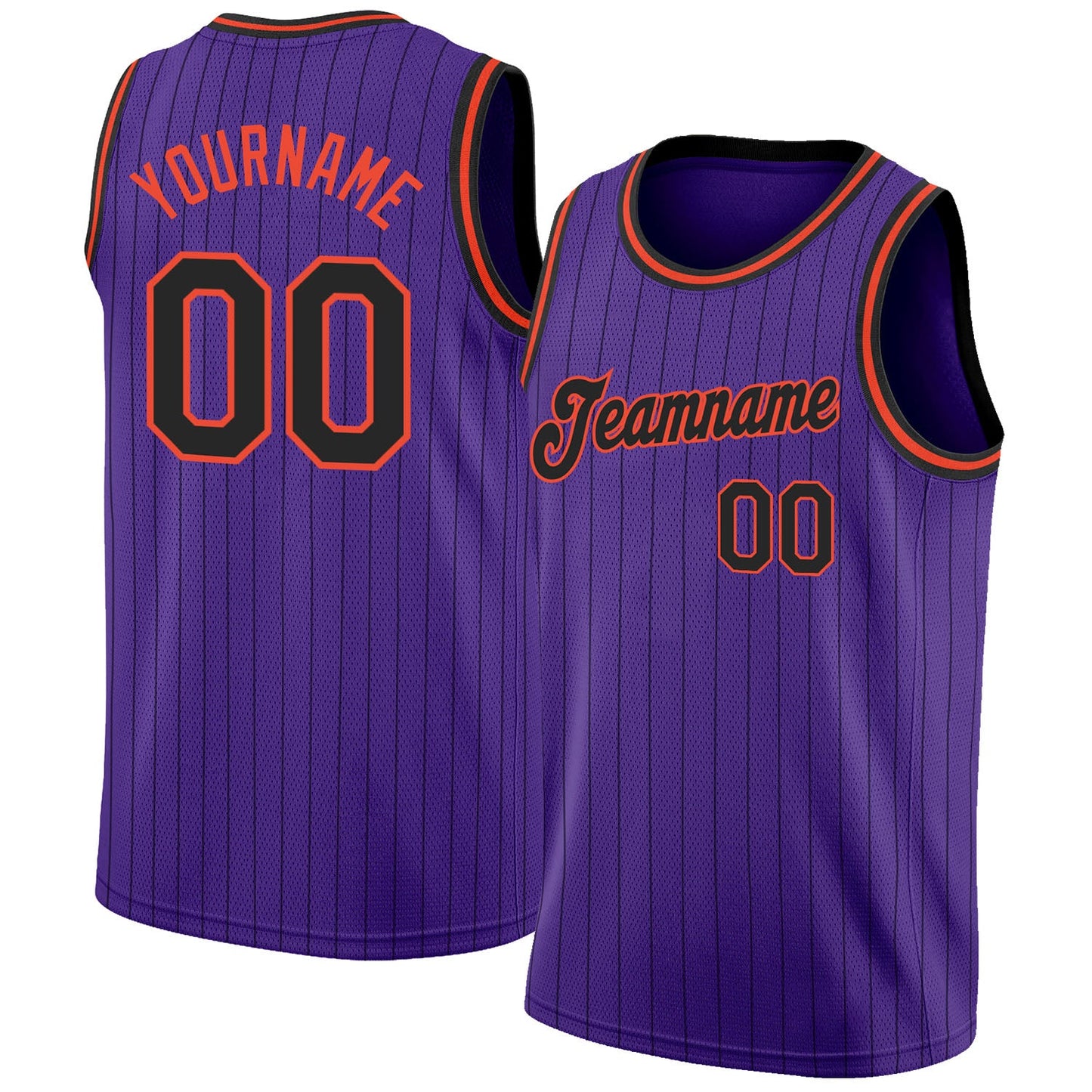 Custom Purple Black Pinstripe Black-Orange Authentic Basketball Jersey - Main View