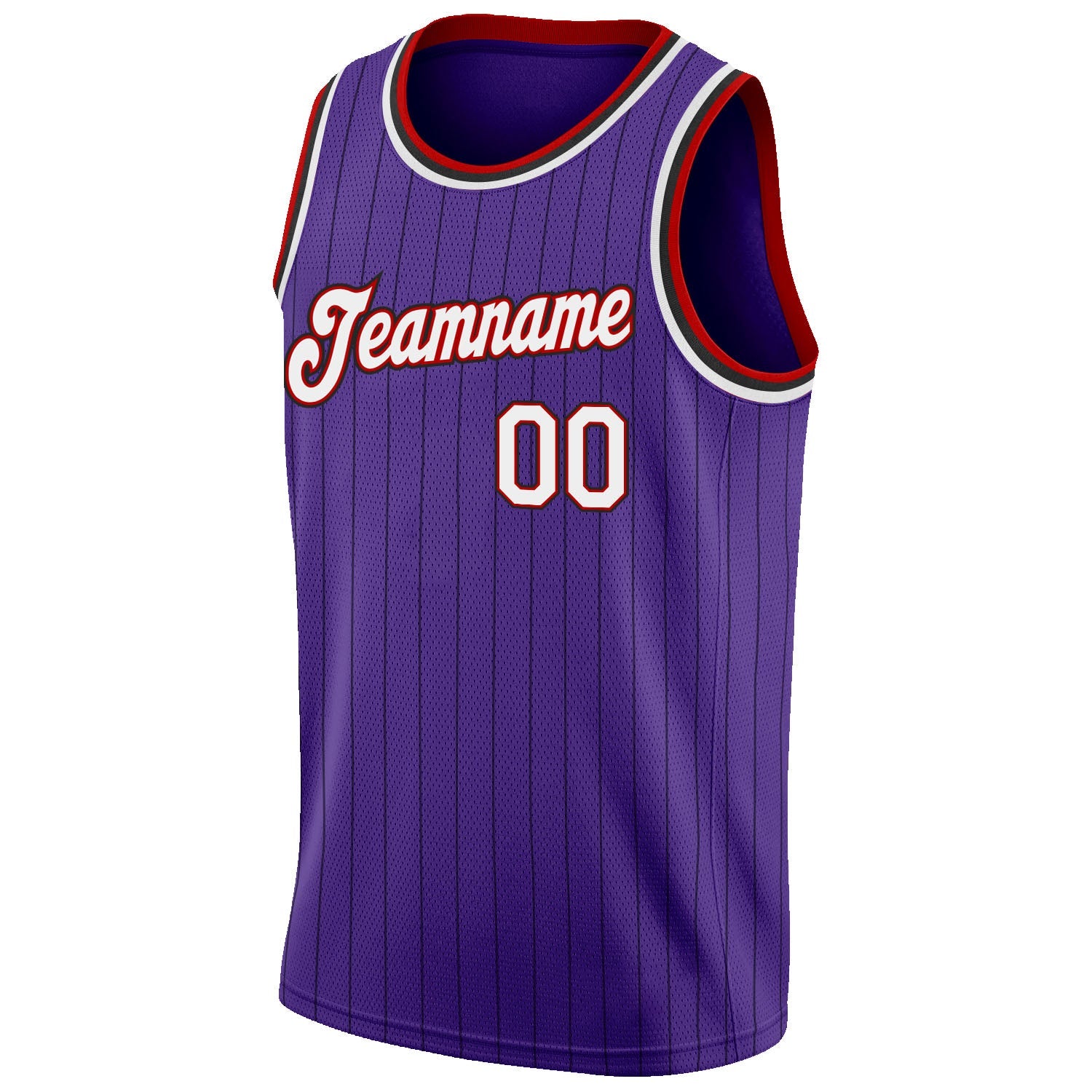 Custom Purple Black Pinstripe White-Red Authentic Basketball Jersey view 5