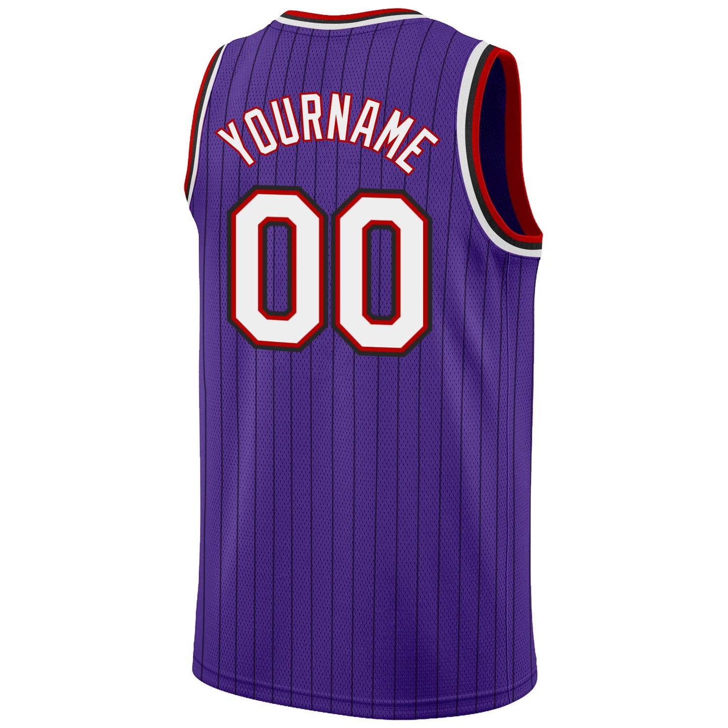 Custom Purple Black Pinstripe White-Red Authentic Basketball Jersey view 6
