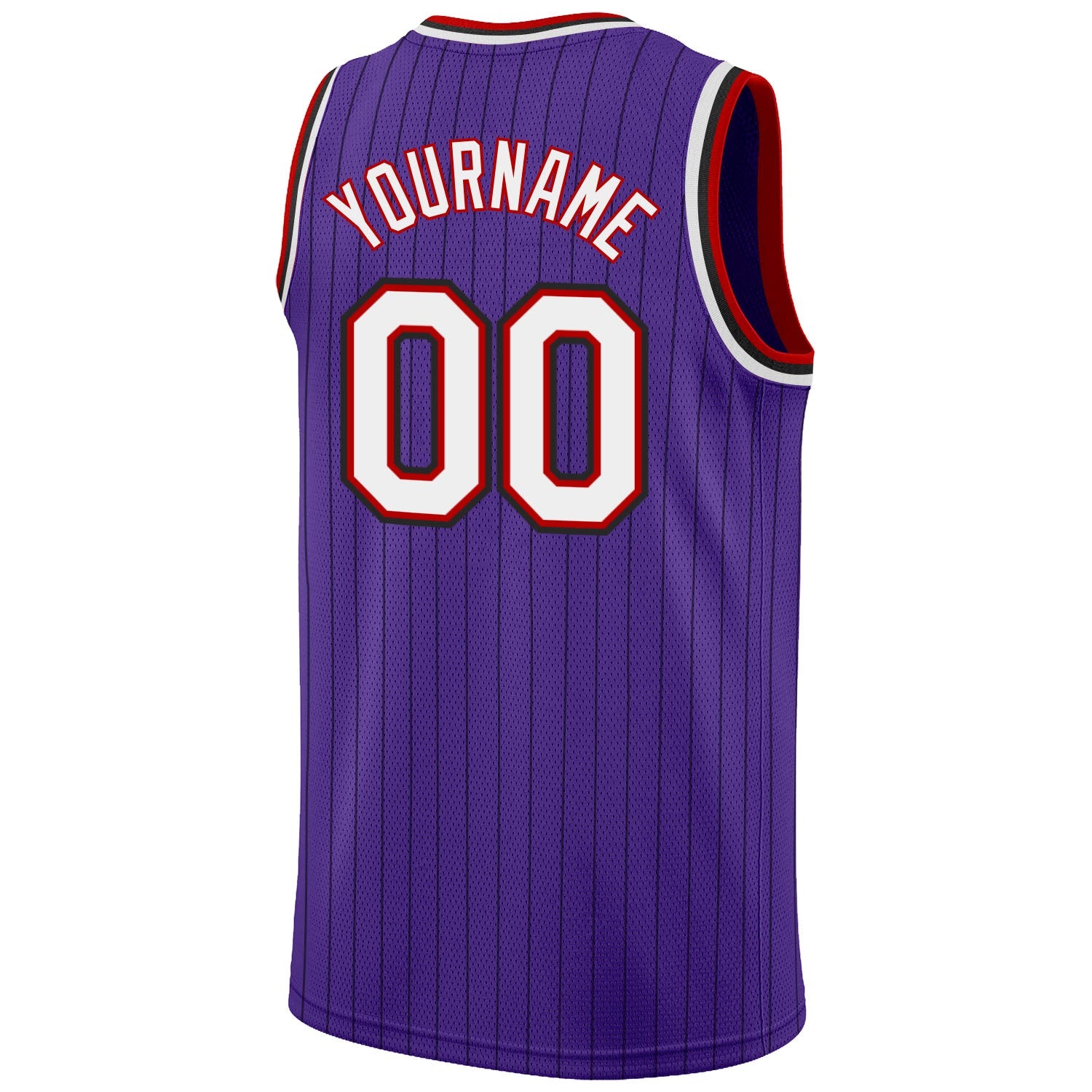 Custom Purple Black Pinstripe White-Red Authentic Basketball Jersey view 6
