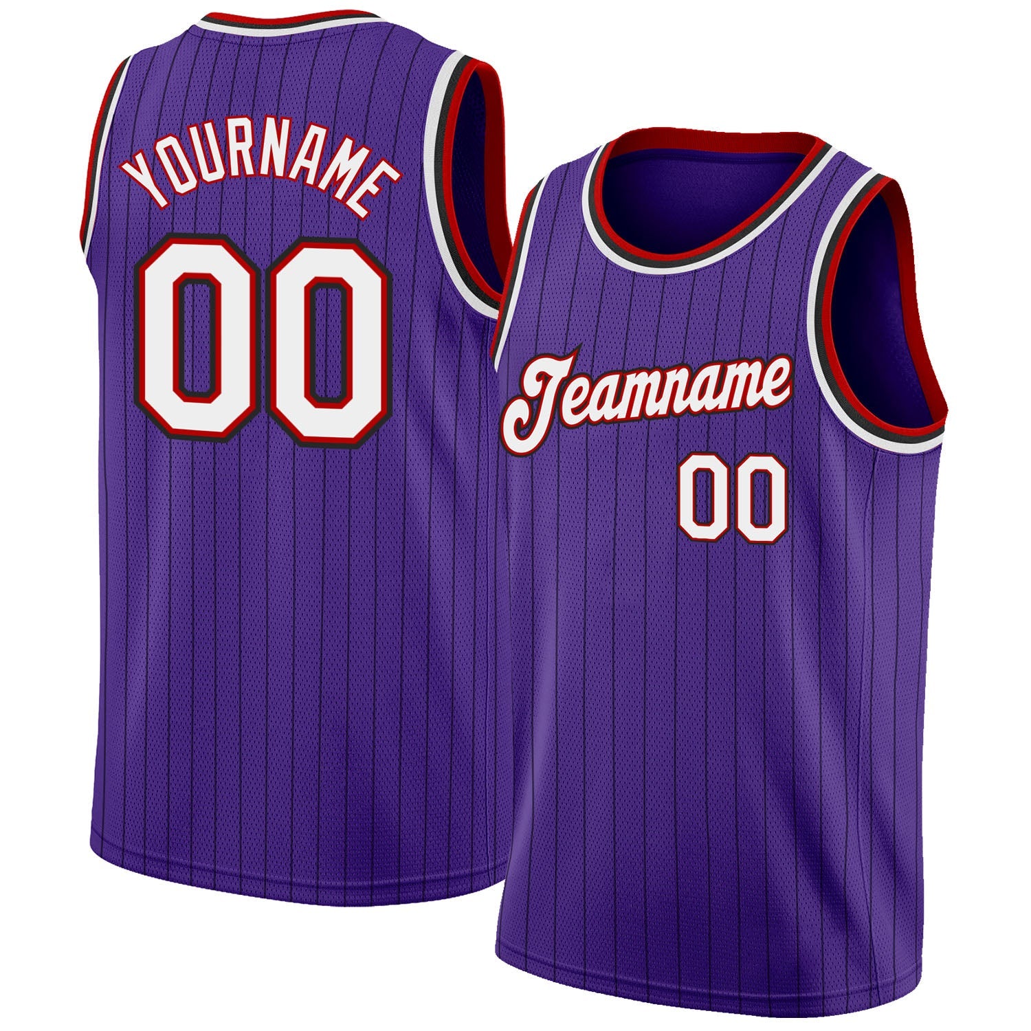 Custom Purple Black Pinstripe White-Red Authentic Basketball Jersey - Main View