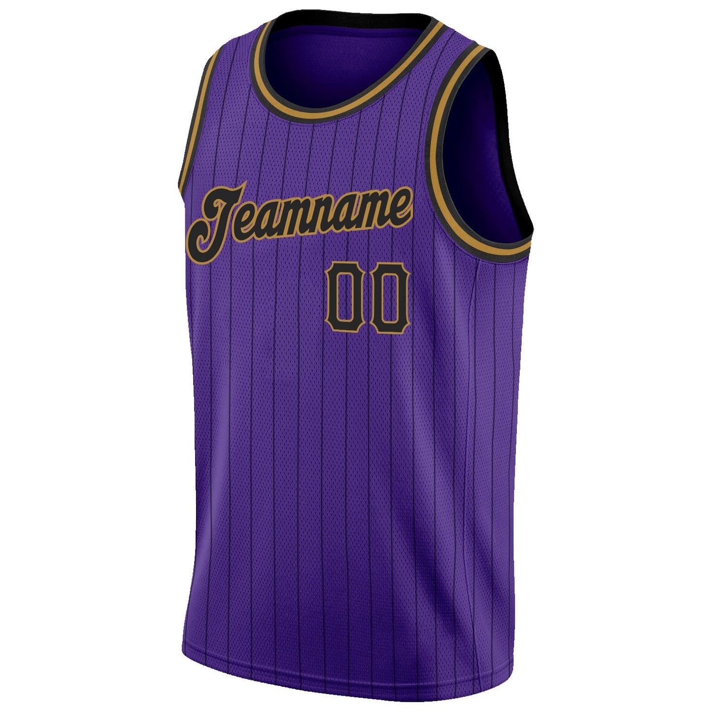 Custom Purple Black Pinstripe Black-Old Gold Authentic Basketball Jersey view 5