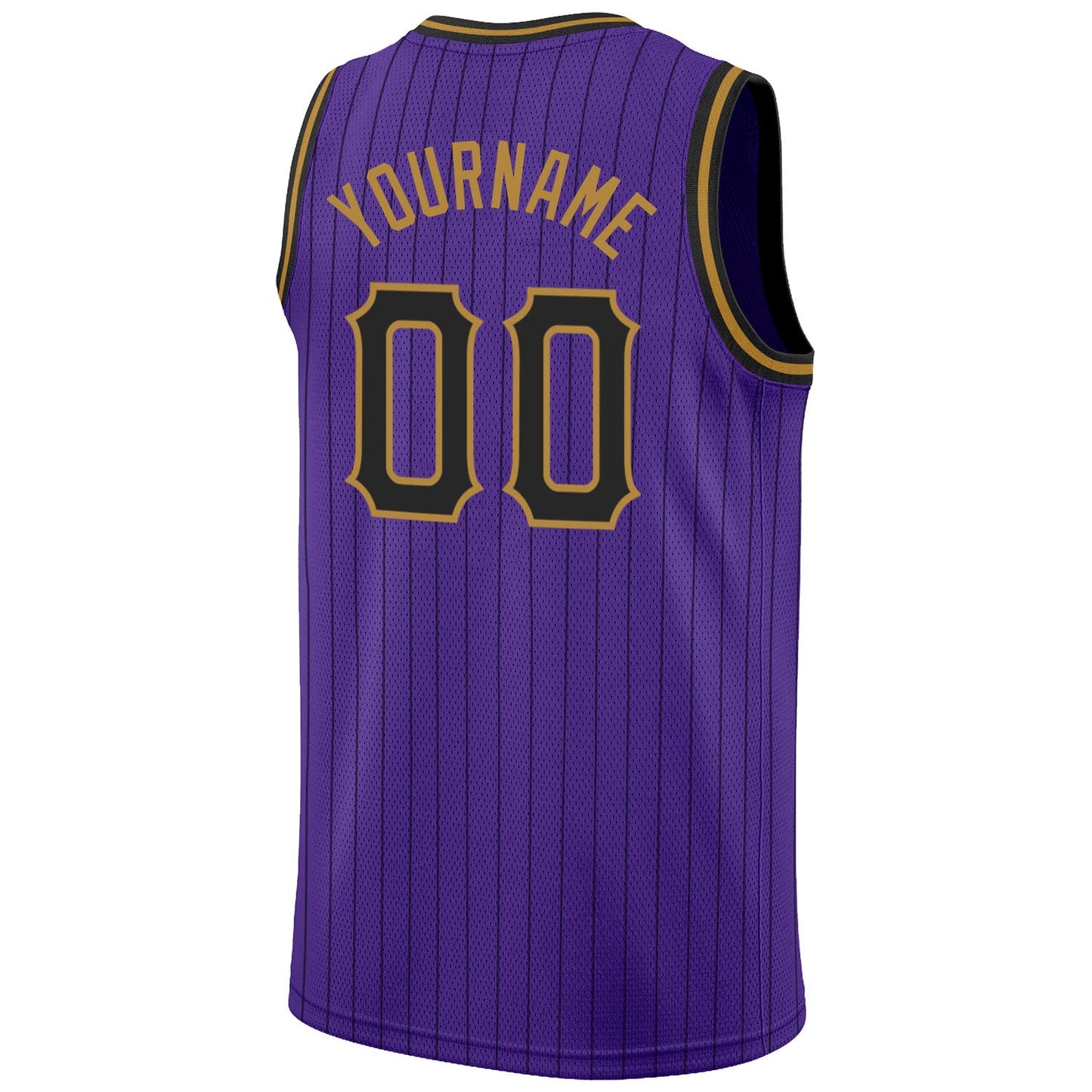 Custom Purple Black Pinstripe Black-Old Gold Authentic Basketball Jersey view 6