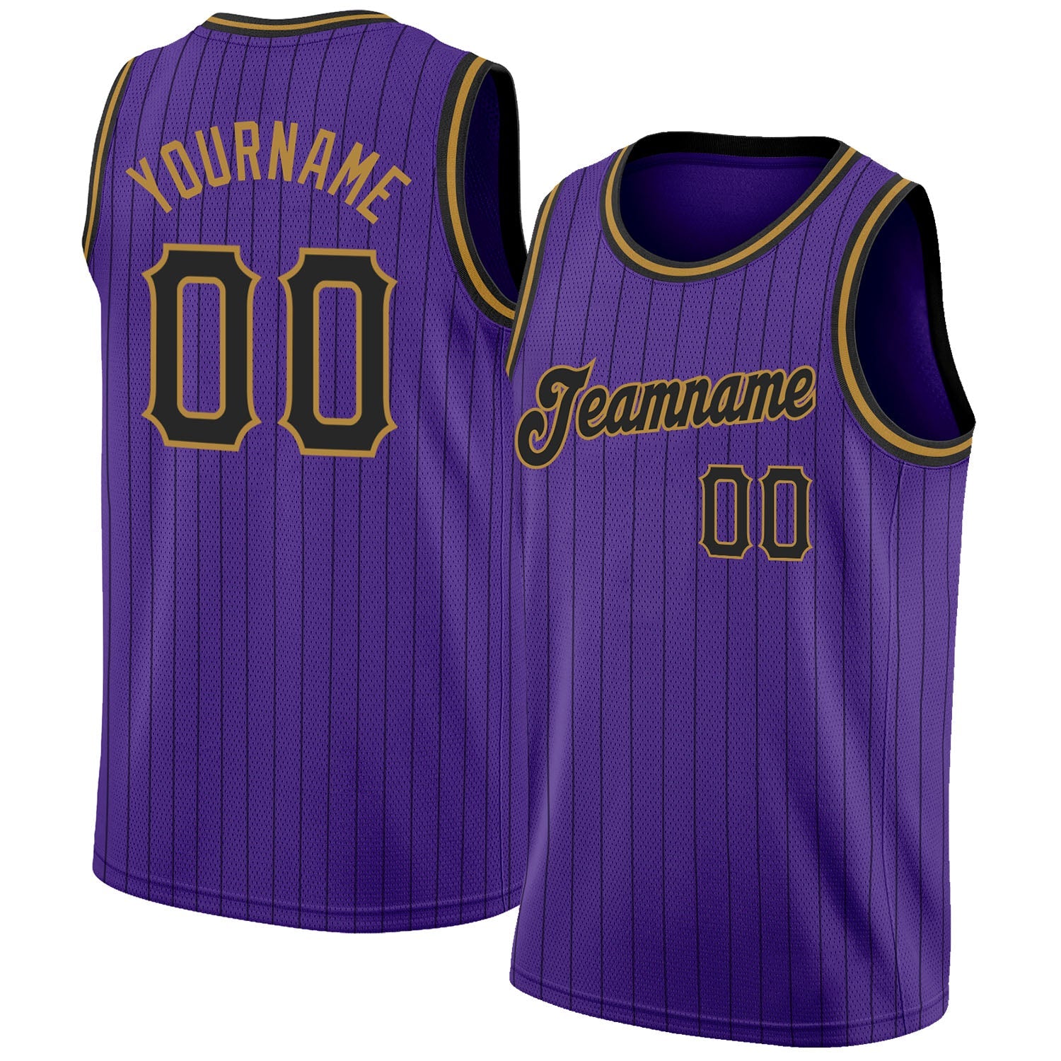 Custom Purple Black Pinstripe Black-Old Gold Authentic Basketball Jersey - Main View