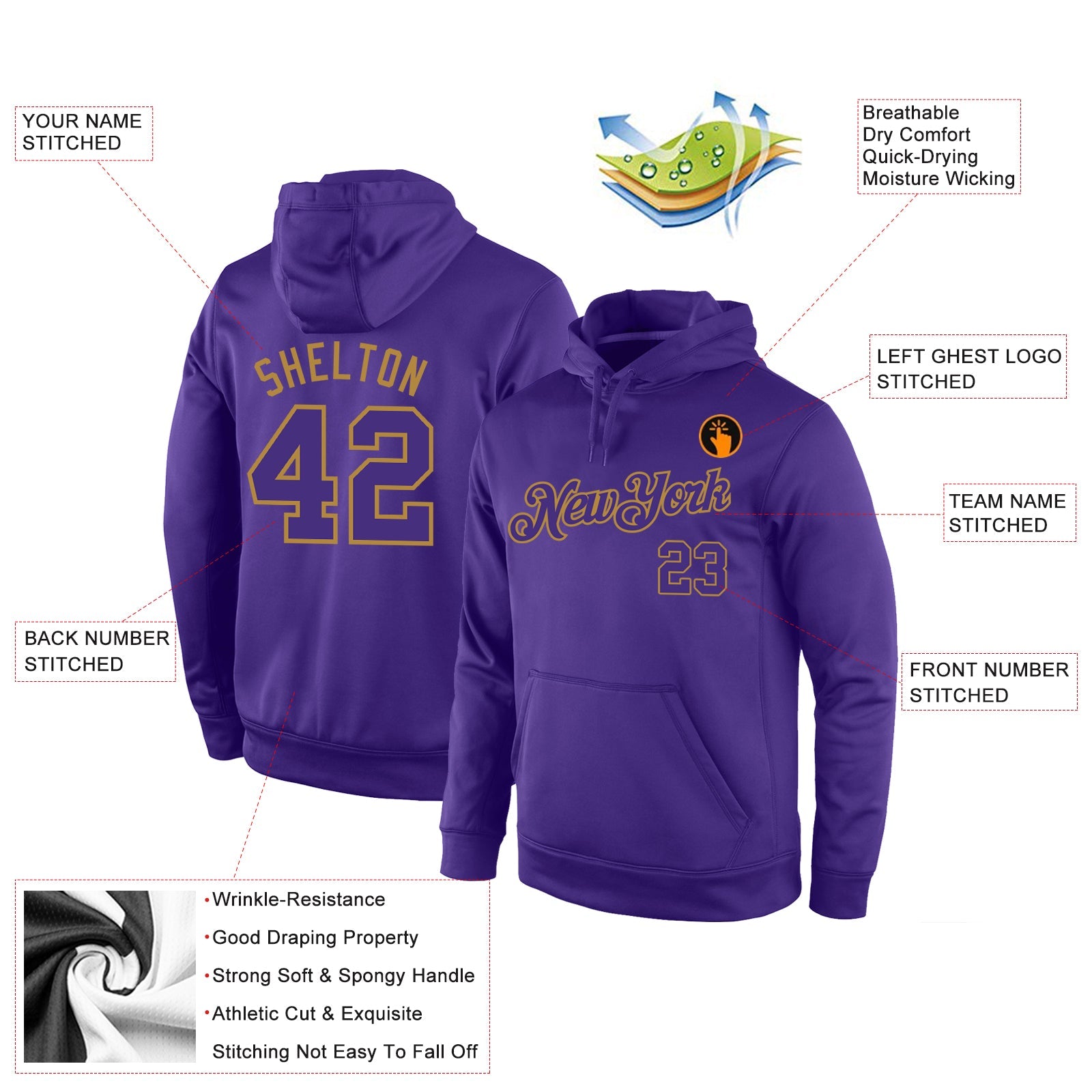 Custom Stitched Purple Purple-Old Gold Sports Pullover Sweatshirt Hoodie view 4