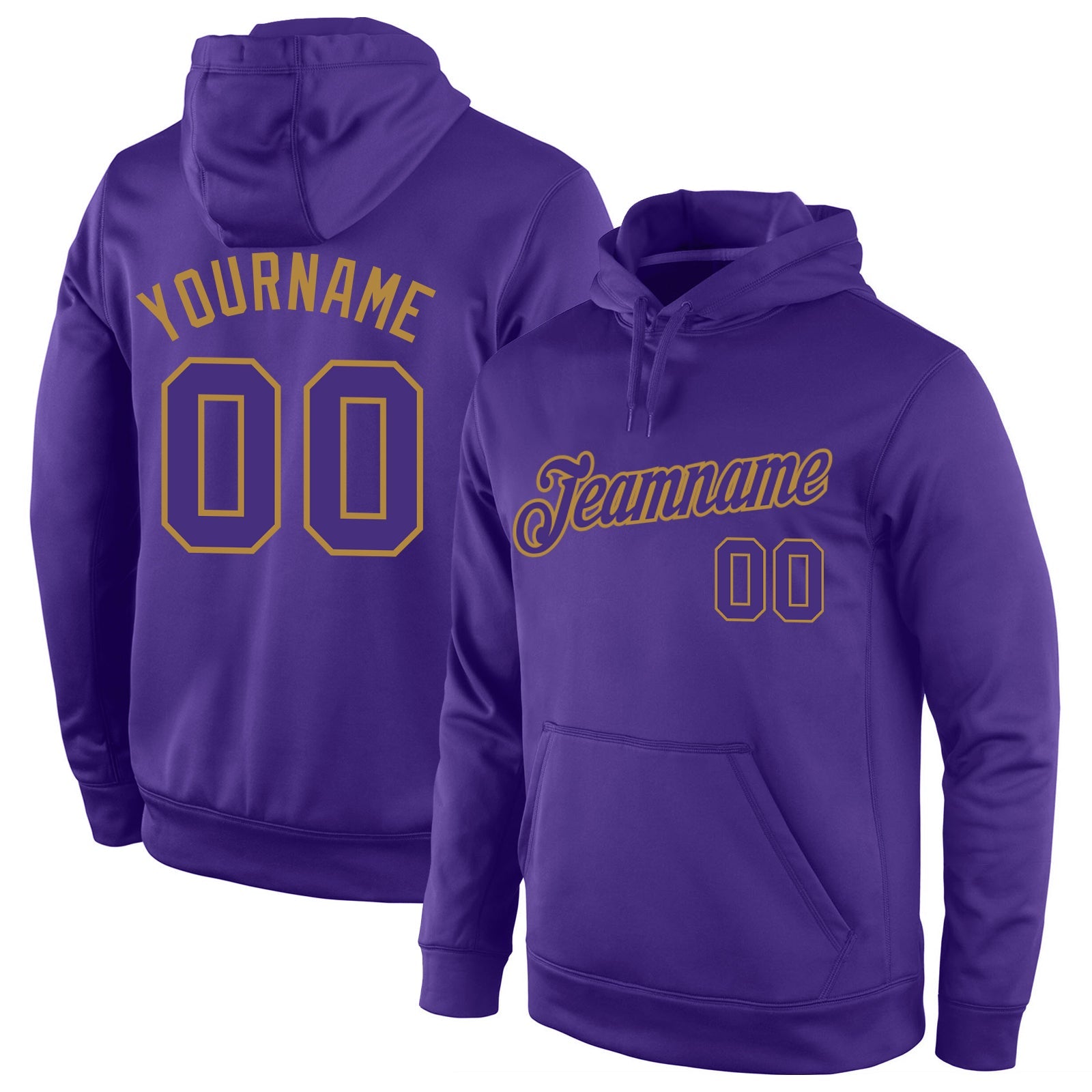 Custom Stitched Purple Purple-Old Gold Sports Pullover Sweatshirt Hoodie - Main View